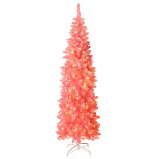6 ft. Pre-Lit LED Artificial Christmas Tree Pencil with Warm White Light, Pink | The Home Depot