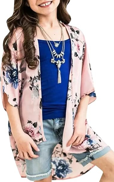 Geckatte Girls Boho Floral Kimono Cardigan Capes Summer Batwing Sheer Cover Up Blouse Tops | Amazon (US)