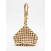 Quiz Gold Diamante Pouch Bag, Gold, Women | Very (UK)