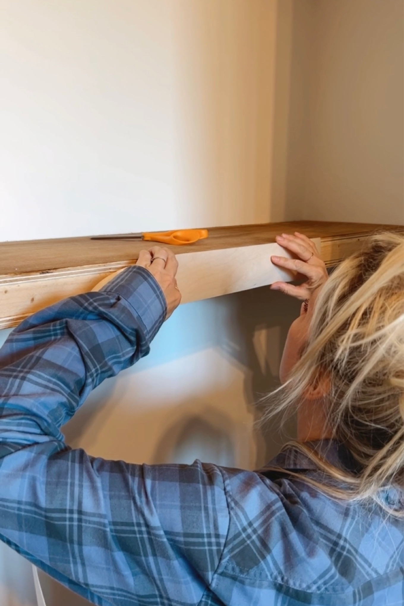 Here it is! 
Perfect your shelving, furniture fronts, etc  with this wood tape. 

Different colors, sizes available for whatever project your working on, & stainable! 
I was also able to trim mine after installation with no problem. 

#LTKhome #LTKfamily #LTKstyletip