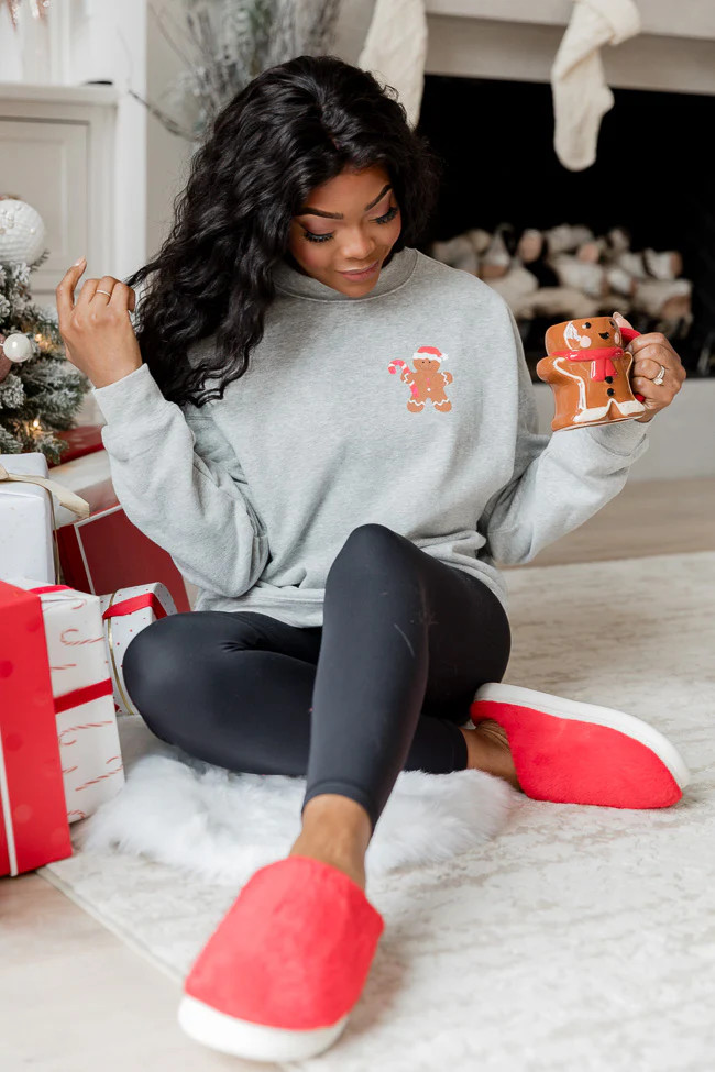 Gingerbread Man Grey Oversized Graphic Sweatshirt | Pink Lily