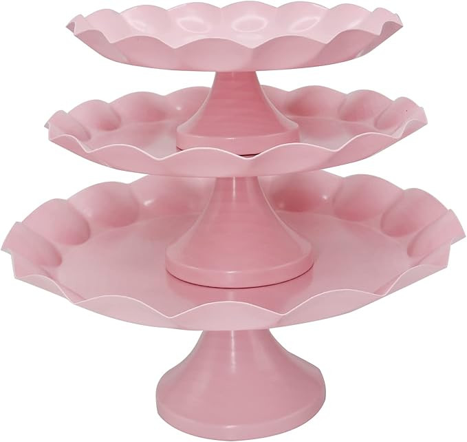 Set of 3 Pcs Wave Rim Cake Stands Iron Cake Holder Dessert Display Plate Serving Tray for Baby Sh... | Amazon (US)