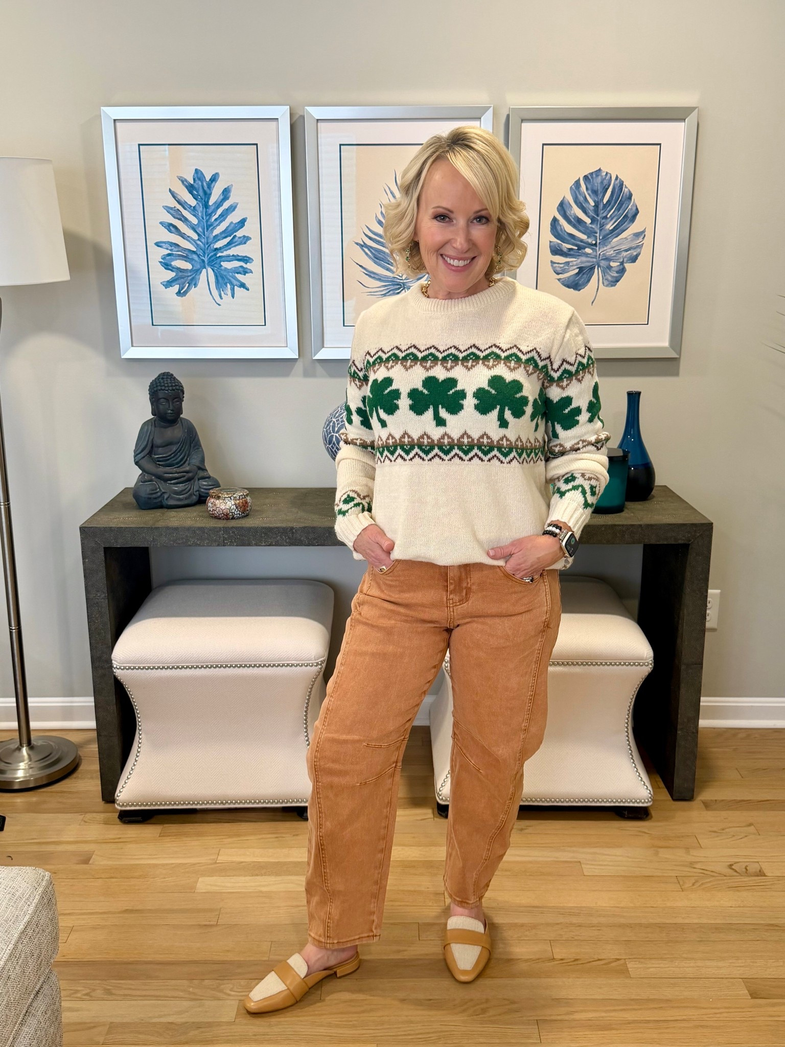 My Kiss Me I’m Irish look is the perfect St. Patrick’s Day party-ready outfit, complete with a shamrock sweater and matching earrings for a coordinated touch! These flattering barrel pants and Cole Haan mules pull the whole look together for an easy and festive outfit. Shop my look! 

#LTKPetite #LTKootd #LTKSeasonal