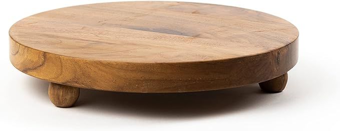 Round Acacia Wood Pedestal Board, Wooden Decorative Display Tray with Feet (10") | Amazon (US)
