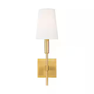 Generation Lighting Beckham Classic Burnished Brass Sconce with White Linen Fabric Shade TW1031BB... | The Home Depot