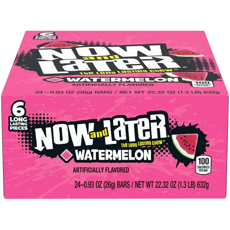 Now and Later Original Watermelon Taffy Chews Candy, 0.93 Oz (24 Count) | Walmart (US)