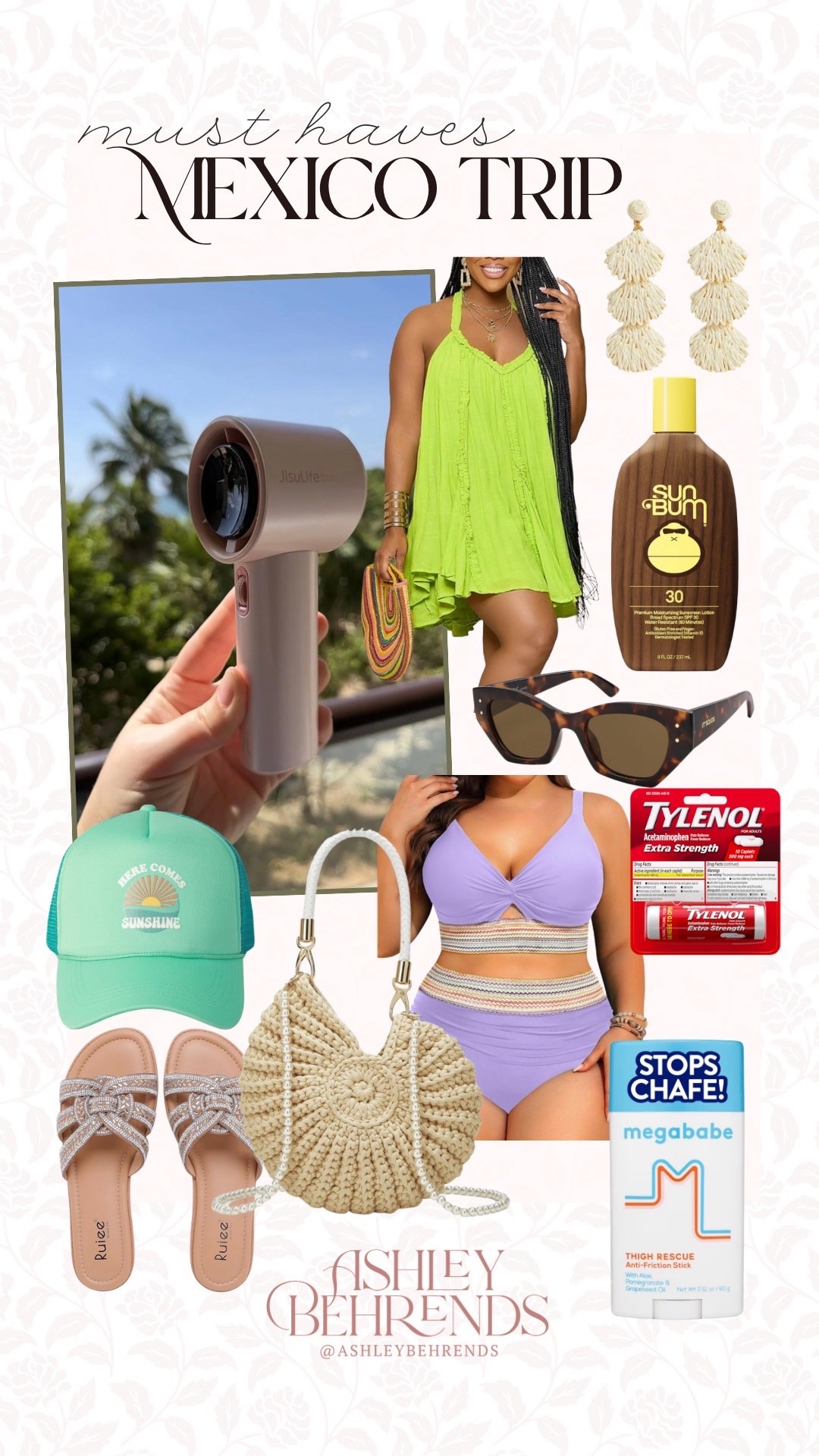 I’m still recovering from Mexico (was an absolute blast), but I have to share my must haves if you’re planning a trip there. This handheld fan is a complete godsend, I took it and used it everywhere! A cute trucker hat for the beach, a two piece swimsuit that is flattering on plus size bodies, a bright dress to wear on theme nights, Tylenol, wide width sandals, beachy themed handbag, trending sunglasses, coastal themed accessories, sunscreen and an anti-chafe stick! 
Beach vacay must haves, Mexico must haves 

#LTKSeasonal #LTKTravel #LTKPlusSize