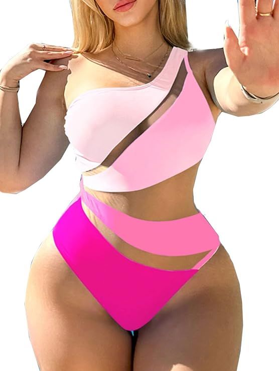 Swmmer Liket Women's Sexy One Piece Bathing Suits One Shoulder Swimsuits Monokini Slimming Mesh S... | Amazon (CA)