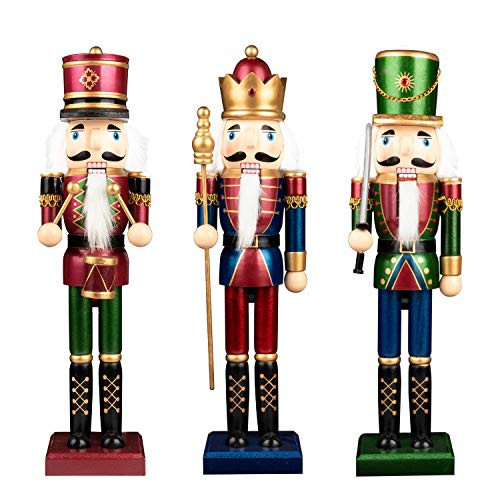 KI Store Christmas Nutcracker Set of 3 15-Inch Wooden King and Soldier Nutcracker Figurine Display Set for Christmas Decorations | Amazon (US)