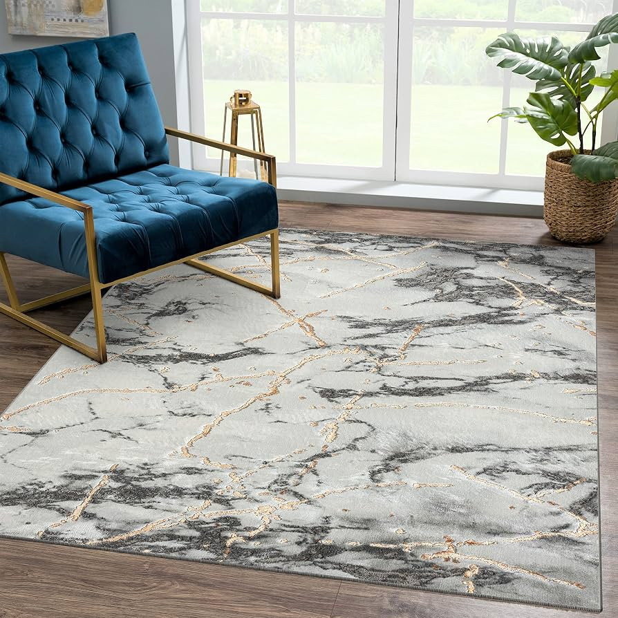 LUXE WEAVERS Ivory Gold 8x10 Marble Abstract Area Rug | Amazon (US)