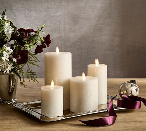 Premium Flickering Flameless Wax Pillar Candle - Salt Washed | Pottery Barn (US)