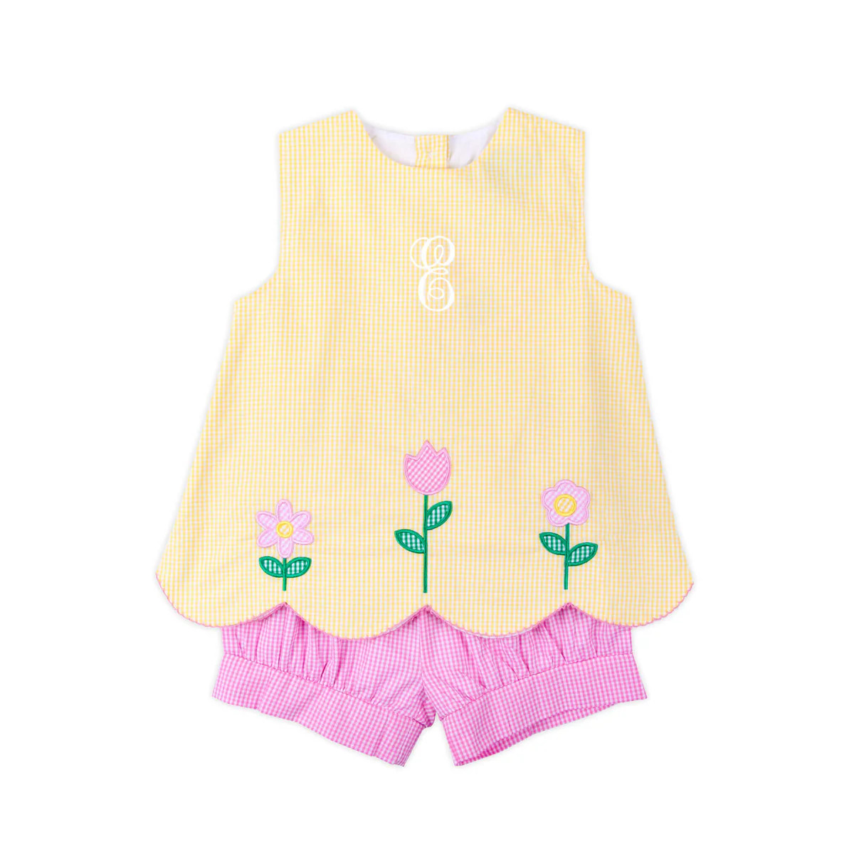 Blooming Flowers Yellow Gingham Cleo Short Set | Classic Whimsy