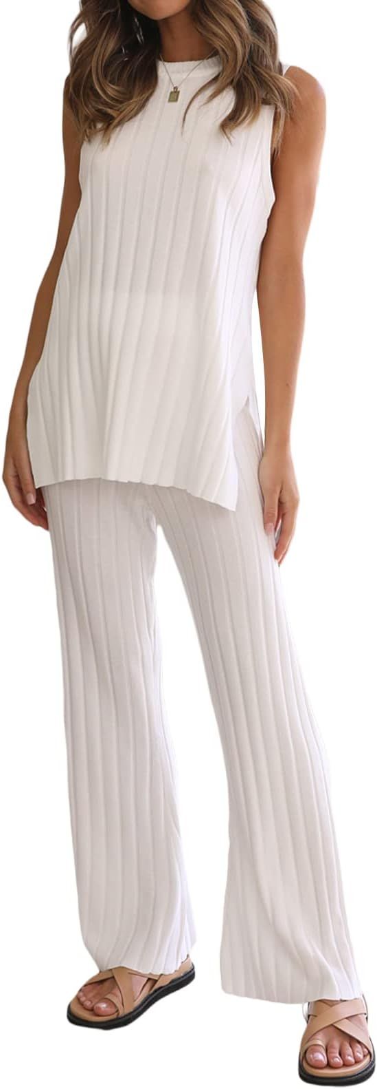 Women 2 Piece Pleated Pants Set Floral Print Button Down Long Sleeve Shirt Blouses Tops+Wide Leg ... | Amazon (US)
