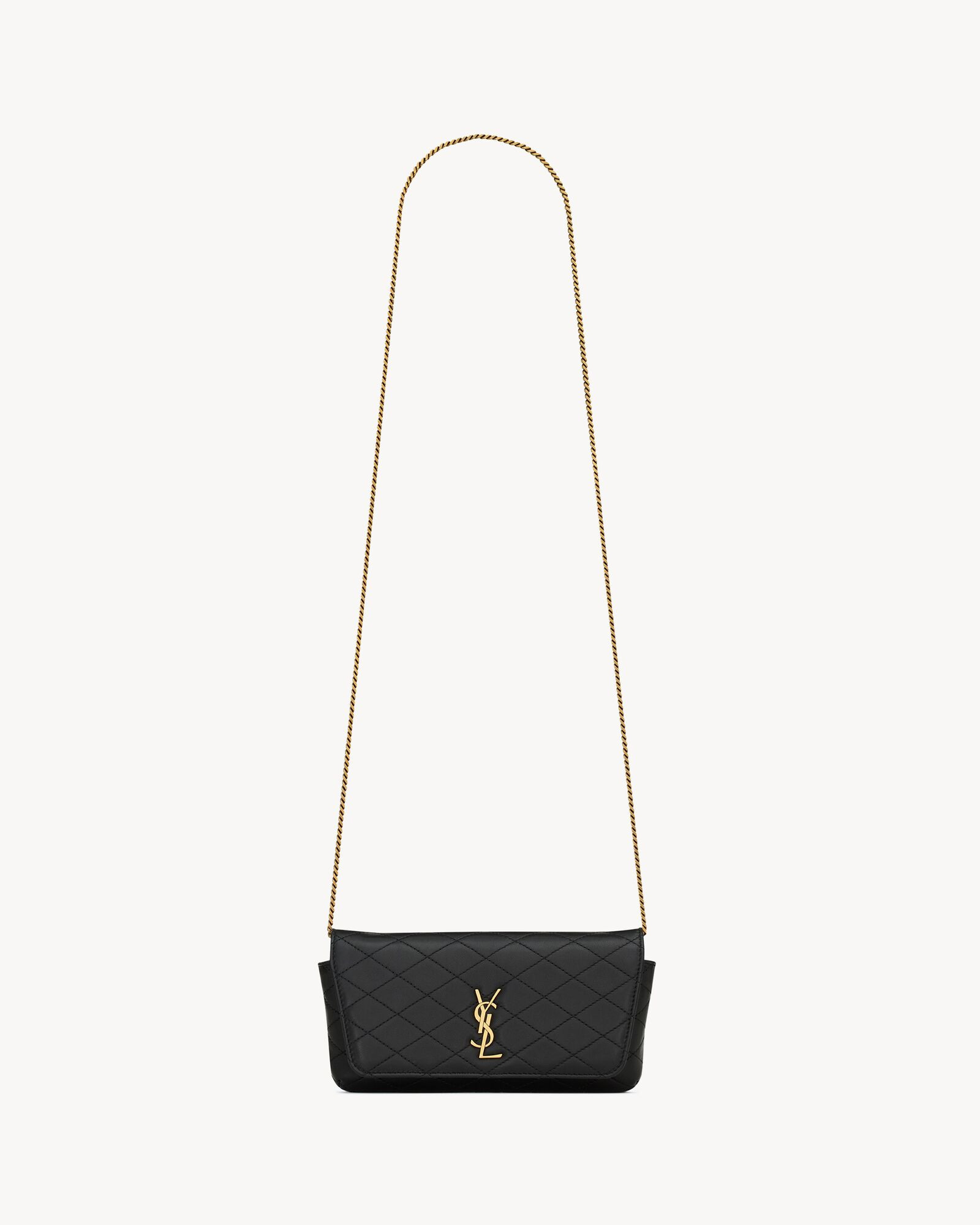 Phone holder decorated with the Cassandre and carré-quilted overstitching. | Saint Laurent Inc. (Global)