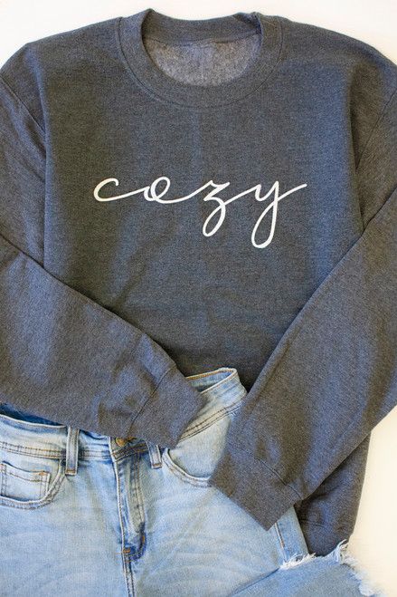 Cozy Script Dark Heather Graphic Sweatshirt | The Pink Lily Boutique