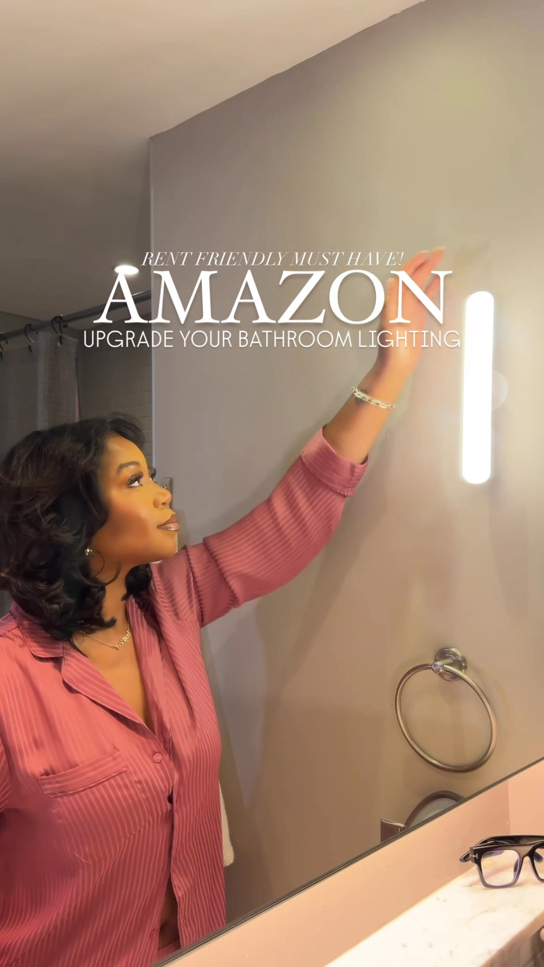 The perfect dark bathroom solution or anywhere in your house! No drills, peel and press on, wireless and rechargeable!? A WIN! I love these so much. 

I am 5’9 | 200 lbs wearing a medium tall top and large tall pants 

#LTKFindsUnder50 #LTKHome #LTKVideo