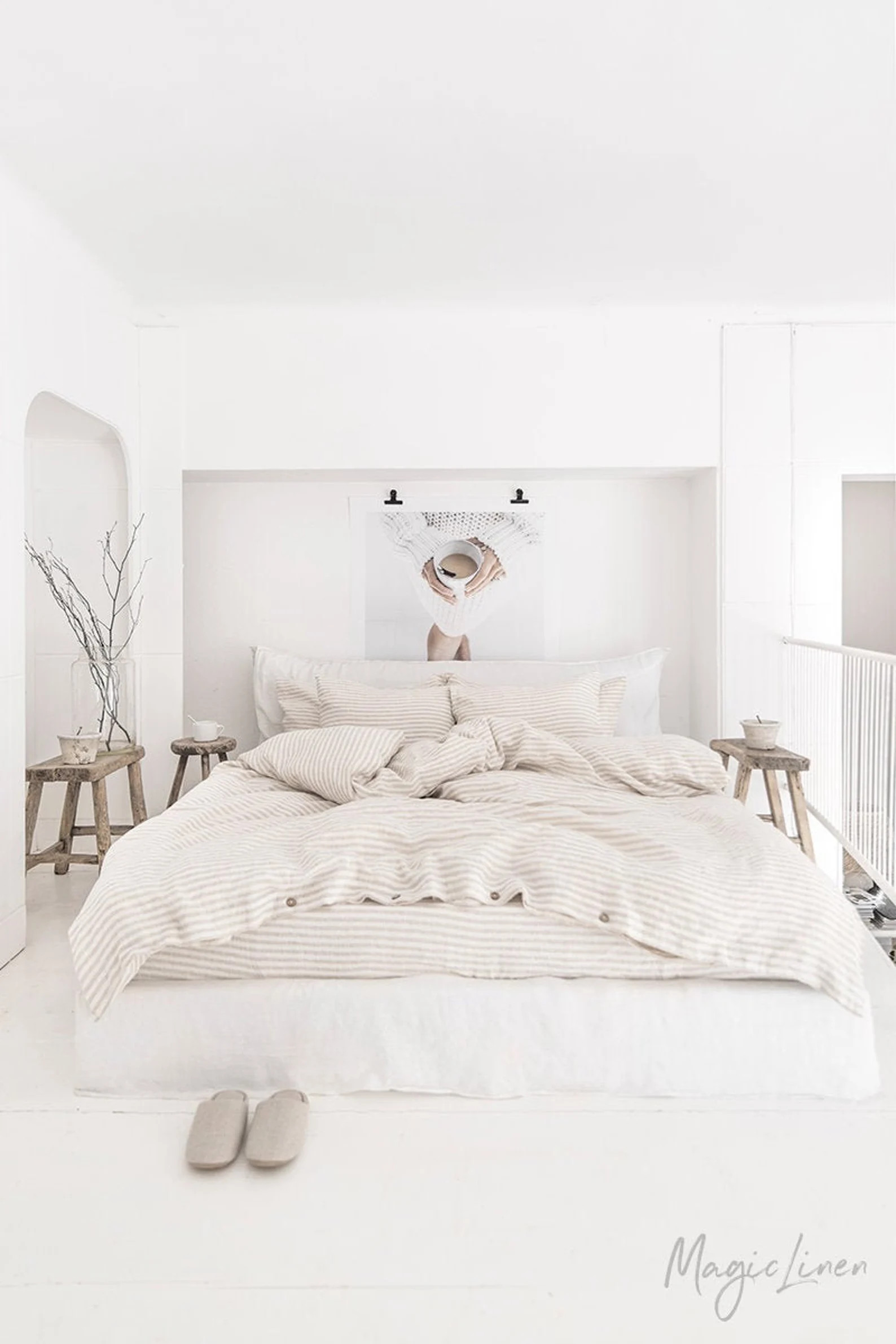 Natural Striped Linen Bedding Set. Linen Duvet Cover With 2 - Etsy | Etsy (US)