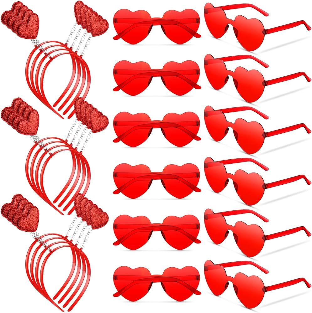 MTLEE 24 Pcs Valentines Heart Head Boppers Headbands and Heart Shape Sunglasses Valentines Party ... | Amazon (US)