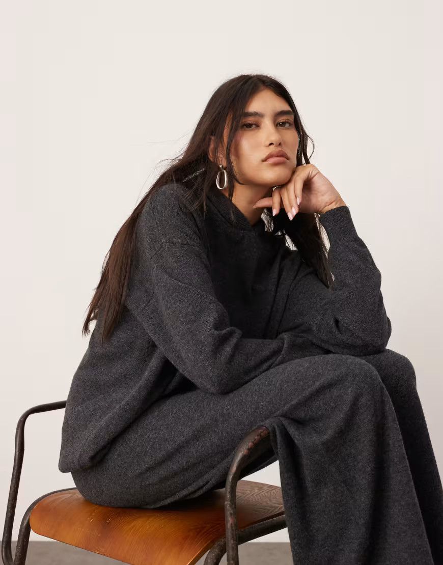 ASOS EDITION premium cashmere blend knit hooded jumper in charcoal (part of a set)-Grey | ASOS (Global)