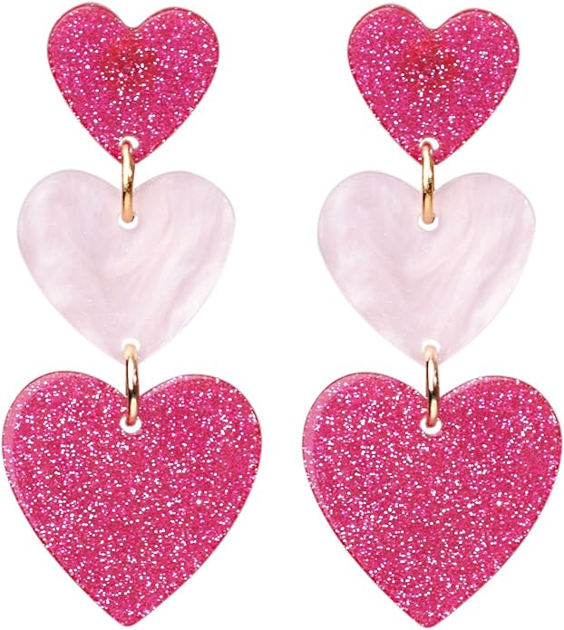 LEE&RO Heart Earrings Dangle Valentine's Day Earrings Pink Heart Earrings Red Heart Earrings Cute... | Amazon (US)