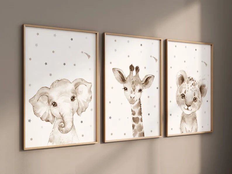 Nursery decor elephant and giraffe, animal nursery prints, grey nursery, neutral nursery, baby ro... | Etsy (US)