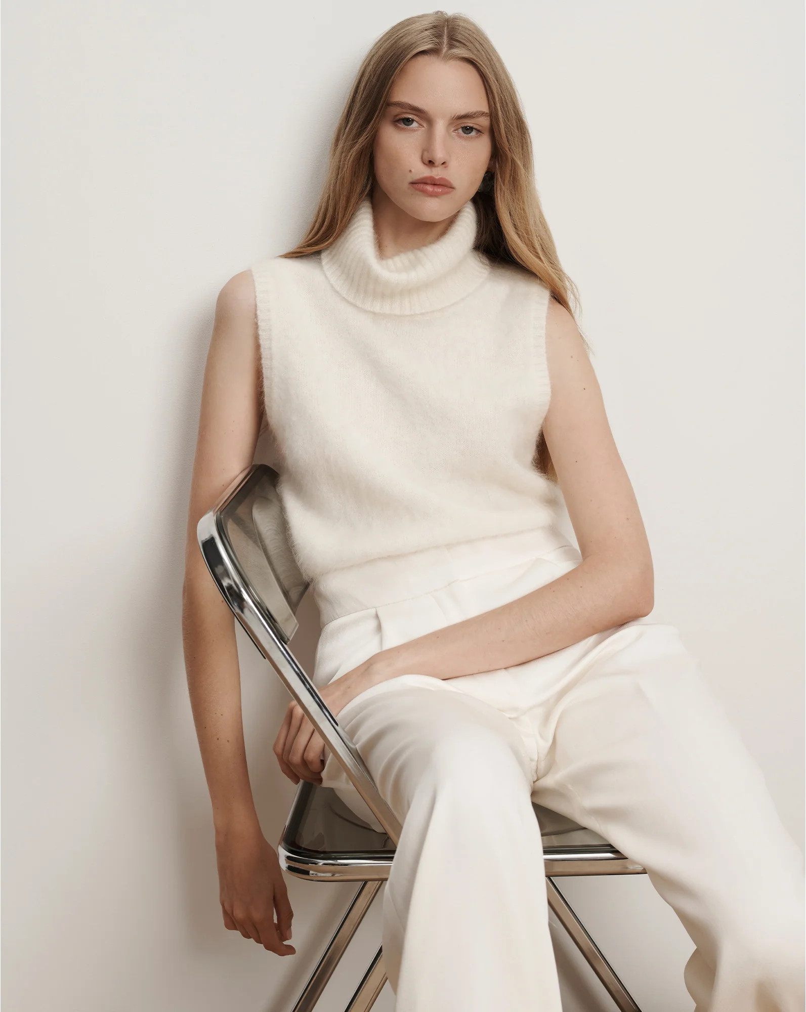 Mazzy Brushed Cashmere Sleeveless Sweater in Ivory | Veronica Beard | Veronica Beard