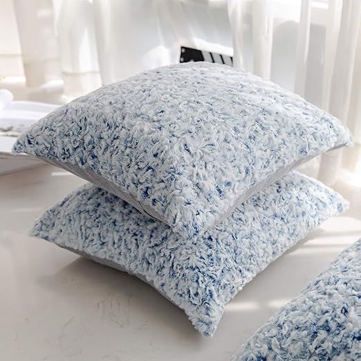Rythome Set of 2 Soft Plush Rabbit Faux Fur Throw Pillow Cases, Luxury Floral Pattern Cushion Cov... | Amazon (US)
