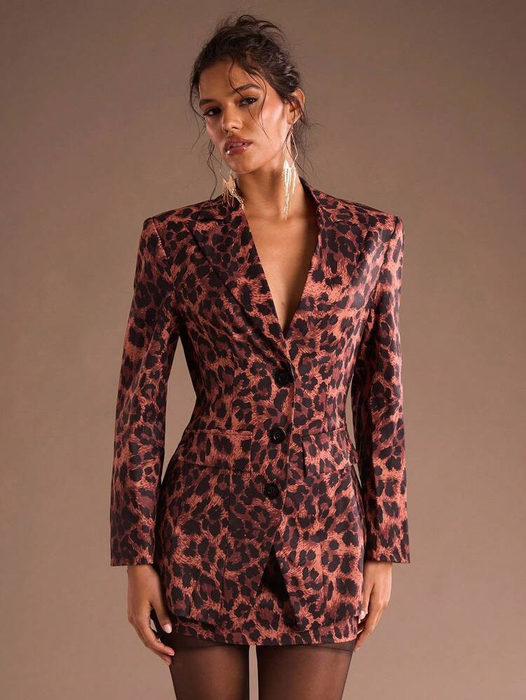 Glamine 2pcs Vintage Leopard Print Women Blazer Jacket And Pants Set Fall Clothes For Women Blazer Women Chic Going Out Outfits Ensemble Women Chic | SHEIN