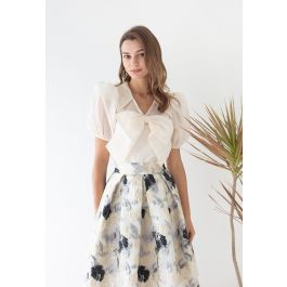 Sweet Bow Short-Sleeve Organza Top in Cream | Chicwish