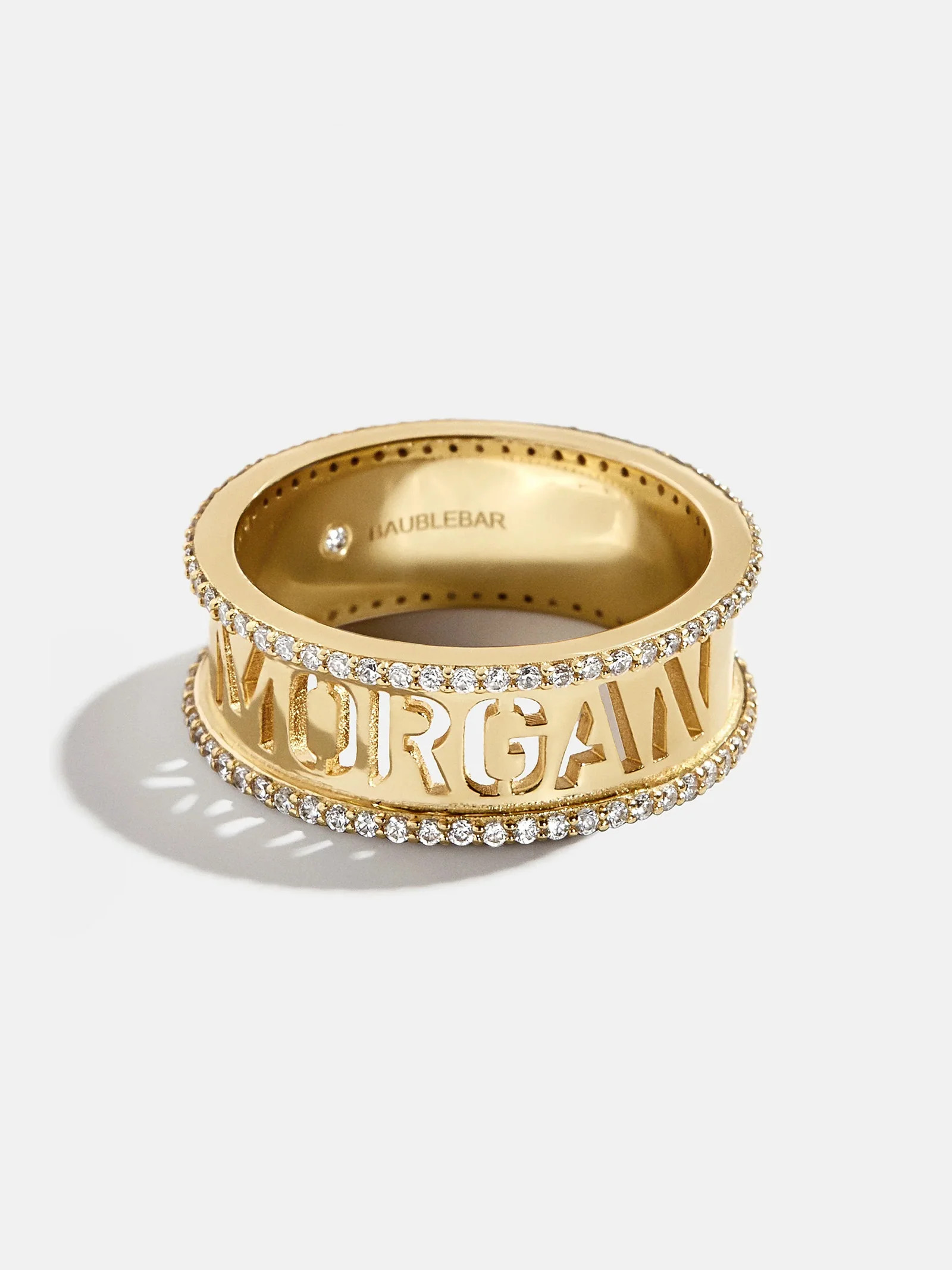 18K Gold Cutout Custom Name Ring - Gold/Pavé | BaubleBar