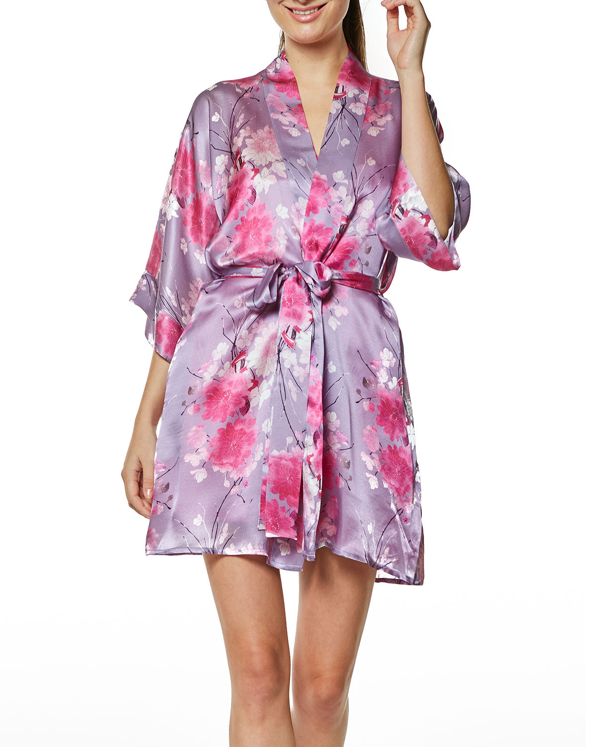Spring Posy Short Silk Robe | Bergdorf Goodman