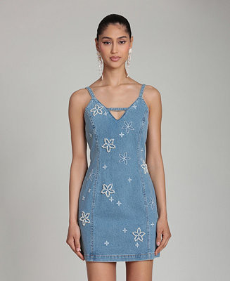 Avec Les Filles Women's Imitation Pearl Embroidered Detail Mini Dress - Macy's | Macy's