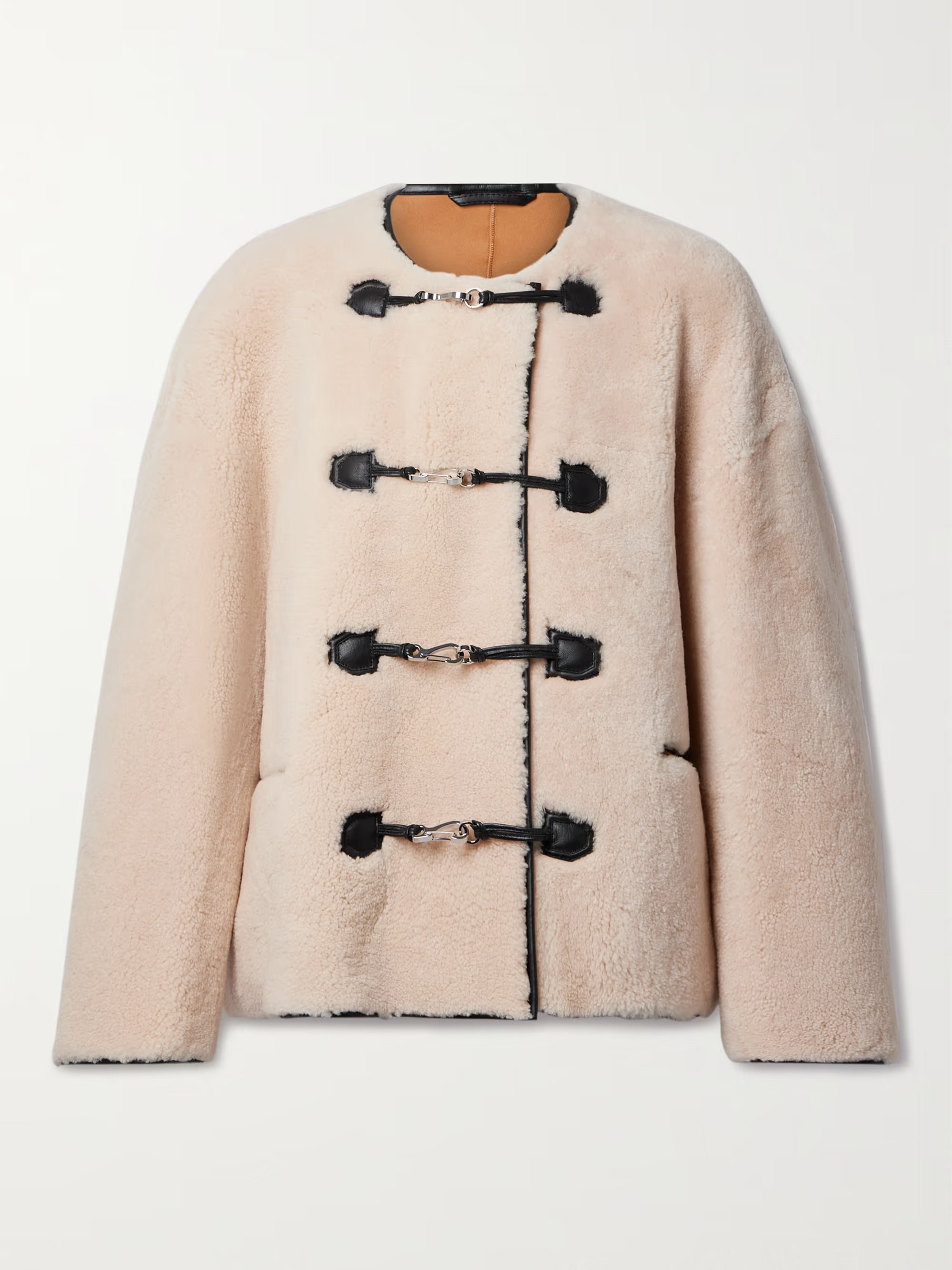Oversized leather-trimmed shearling jacket | NET-A-PORTER (US)