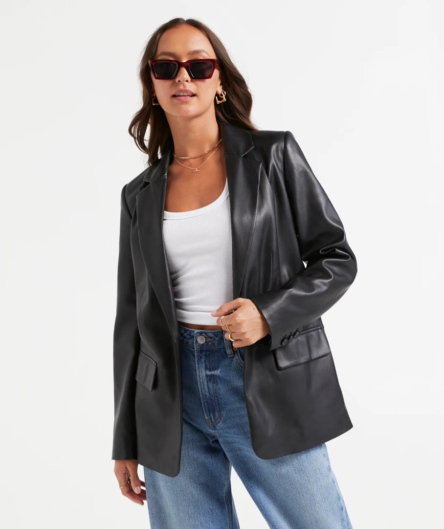 MAGGIE FAUX LEATHER BLAZER | Sportsgirl