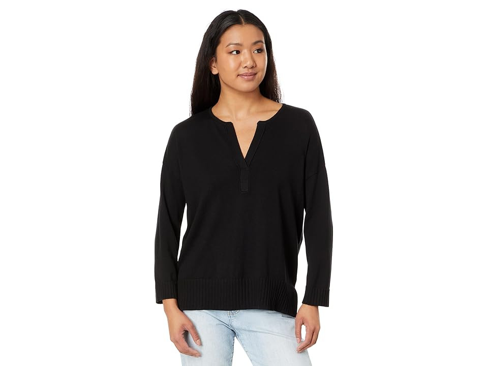 Lilla P Split-Neck Pullover Sweater (Black) Women's Clothing | Zappos