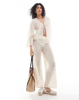 Esmee Exclusive crochet beach trouser co-ord in cream | ASOS (Global)