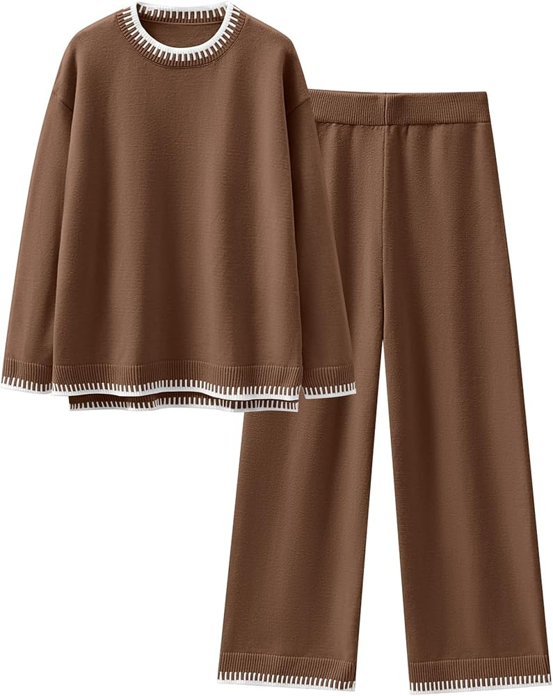 ANRABESS Women Two Piece Outfits Sweater Sets Long Sleeve Knit Pullover Top Matching Wide Leg Pan... | Amazon (US)