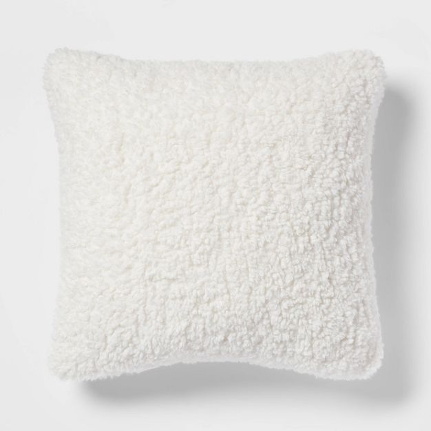 Square Traditional Cozy Faux Shearling Decorative Throw Pillow Cream - Threshold™ | Target