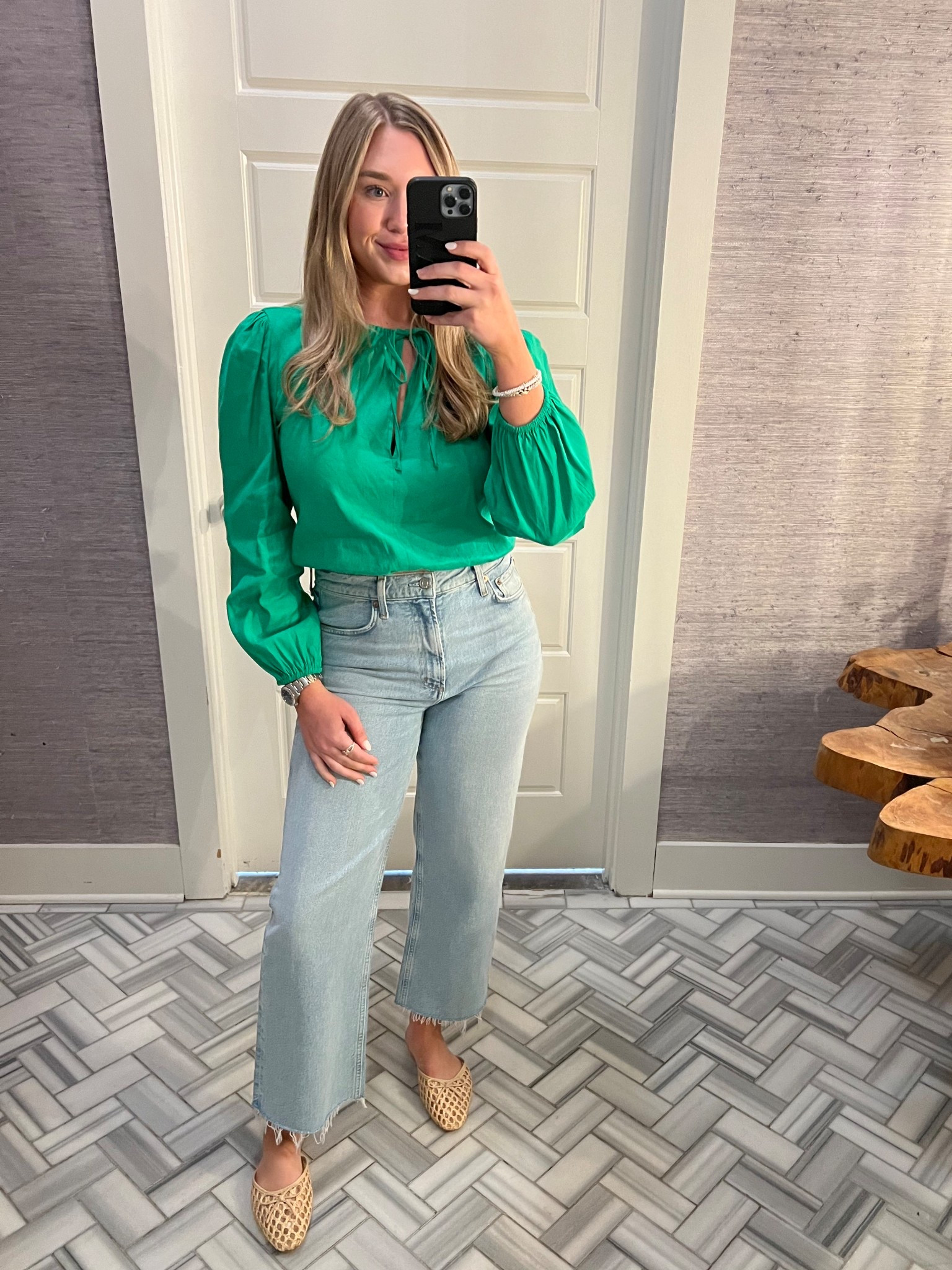 LOVE this outfit! Top is on SALE & under $30 now! Jeans are Agolde - fit very well & are comfy! Shoes are under $100 - wore them all day at work comfortably!

#LTKSpringSale #LTKShoeCrush #LTKFindsUnder100