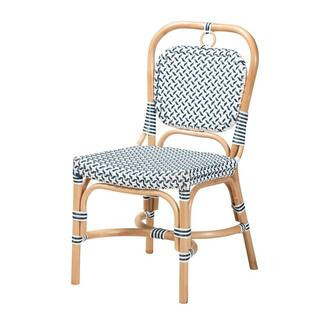 Luciana Blue and White Weaving Natural Rattan Dining Chair | The Home Depot