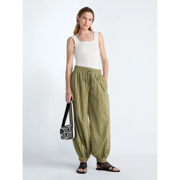 Scoop Women’s and Women's Plus Eyelet Harem Cotton Pants, Sizes XS-4X | Walmart (US)