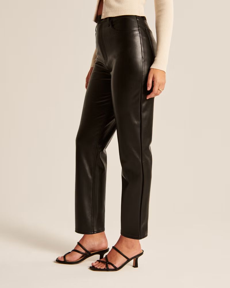 Women's Curve Love Vegan Leather Ankle Straight Pant | Women's Bottoms | Abercrombie.com | Abercrombie & Fitch (US)