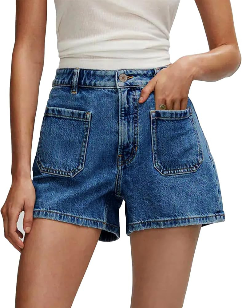 onlypuff Women Denim Shorts Cut Off Mid Rise Frayed Jean Shorts | Amazon (US)