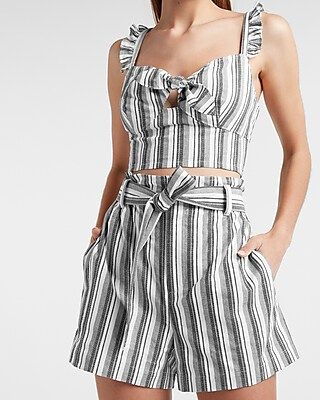 Striped Linen-Blend Cropped Tie Front Cami | Express
