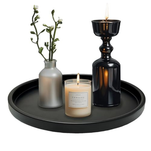 Round Black Metal Candlestick Tray, Decorative Serving Tray, Candle Holder Tray for Wedding Table, Dinning Table Decorations(11.5 inches) | Amazon (US)