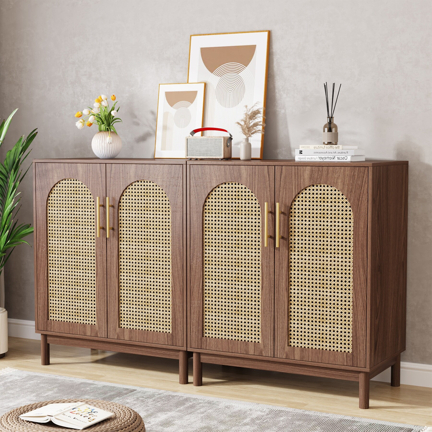 Set of 2 Rattan Sideboard, 59 Inch Buffet Cabinet with Doors, Accent Cabinet | Bed Bath & Beyond
