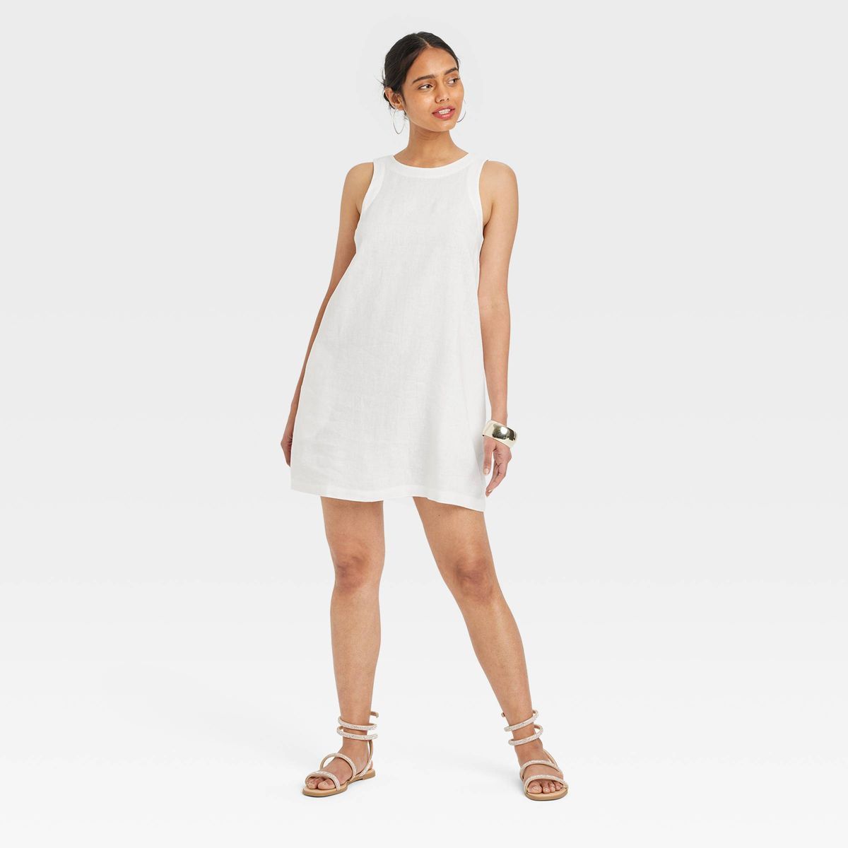Women's Linen Mini Shift Dress - A New Day™ White XS | Target