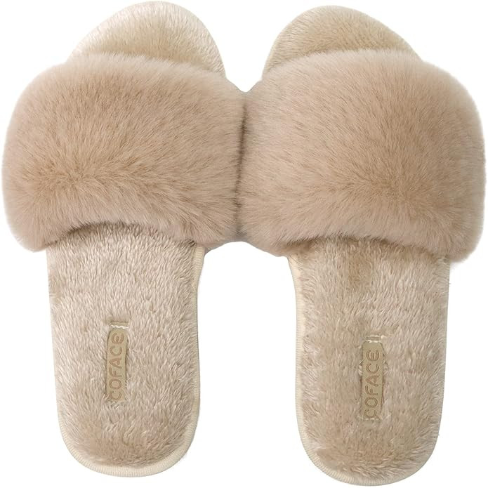 COFACE Chaussons Femme Fourrure Pantoufles Peluche Claquette Femme Pantoufles Maison Sandal Bout ... | Amazon (FR)