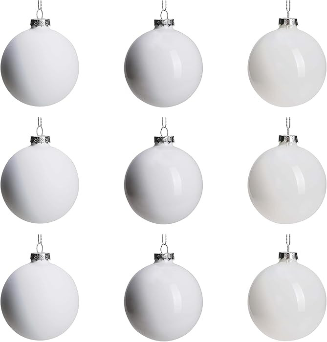 DN DECONATION White Glass Christmas Ornaments, Set of 9, 3' Hanging Christmas Baubles for Xmas Tr... | Amazon (US)