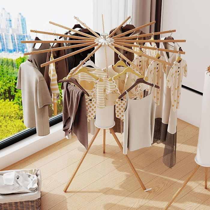 Clothes Drying Rack Tripod,Drying Rack Clothing,Laundry Drying Rack,Floor Standing,16 Wooden Pole... | Amazon (US)